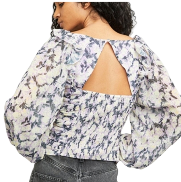 Free People Mabel lilac floral Printed Top sz S - Picture 6 of 10